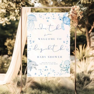 Under The Sea Baby Shower Welcome Sign, Ocean Baby Shower Welcome Poster, Blue Nautical Under The Sea Baby Shower Welcome Poster