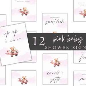 Up Up And Away Baby Shower Table Signs, Adventure Awaits Baby Shower, Vintage Airplane Teddy Bear Baby Shower Table Top Signs
