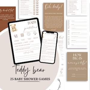 Teddy Bear Baby Shower Games We Can Bearly Wait Baby Shower Games Gender Neutral Brown Bear Baby Shower Games Bundle Editable Bear Games