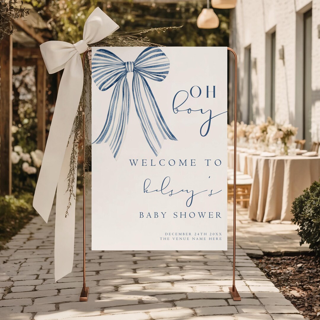 Blue Bow Baby Shower Welcome Sign, Blue Boy Baby Shower Welcome Sign ...