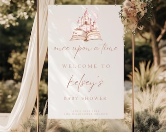 Once Upon A Time Baby Shower Welcome Sign Pink Princess Castle Baby Shower Welcome Poster Storybook Baby Shower Welcome Sign Template