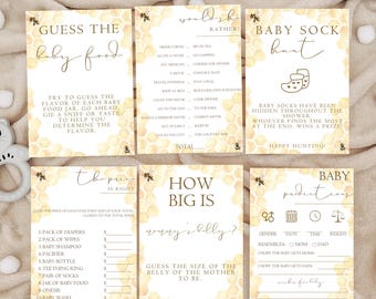 Editable Bee Baby Shower Game Bundle, Honey Bee Baby Shower Games, Honeycomb Baby Shower Games Pack