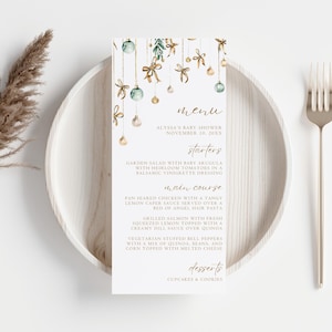 To jest sezon na ślub Szablon menu na wieczór panieński, Menu na wieczór panieński o tematyce świątecznej, Edytowalny szablon menu na zimowy wieczór panieński