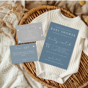 Modèle d'Invitation de baby shower Oh Boy, Evite de baby shower bleu moderne, modèle d'Invitation de baby shower Oh Boy minimaliste, Mobile bleu inviter