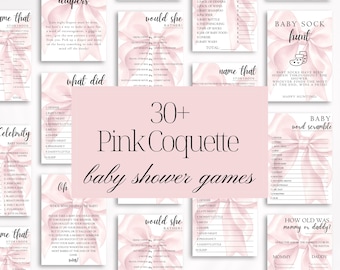 Pink Bow Baby Shower Games Bundle, Coquette Printable Games for a Baby Girl