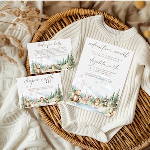 Woodland Baby Shower Invite Template, Woodland Adventure Awaits Baby Shower Invite, Forest Animal Baby Shower, Adventure Awaits Baby Shower
