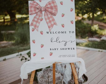 Strawberry Baby Shower Welcome Sign,Editable Berry Sweet Baby Shower Welcome Poster Template