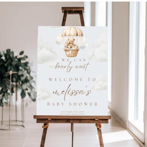We Can Bearly Wait Baby Shower Welcome Sign, Gender Neutral Watercolor Bear Baby Shower Sign Boho Teddy Bear Baby Shower Editable Digital