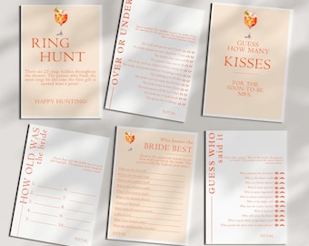 Love At First Spritz Bridal Shower Game Bundle, Editable Citrus Bridal Shower Games , Orange Bridal Shower Bingo Game Bundle