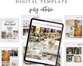 Wedding Mood Board Template, Digital Wedding Planner Template, Wedding Vision Board, Wedding Theme Design Guide, Editable Canva Template