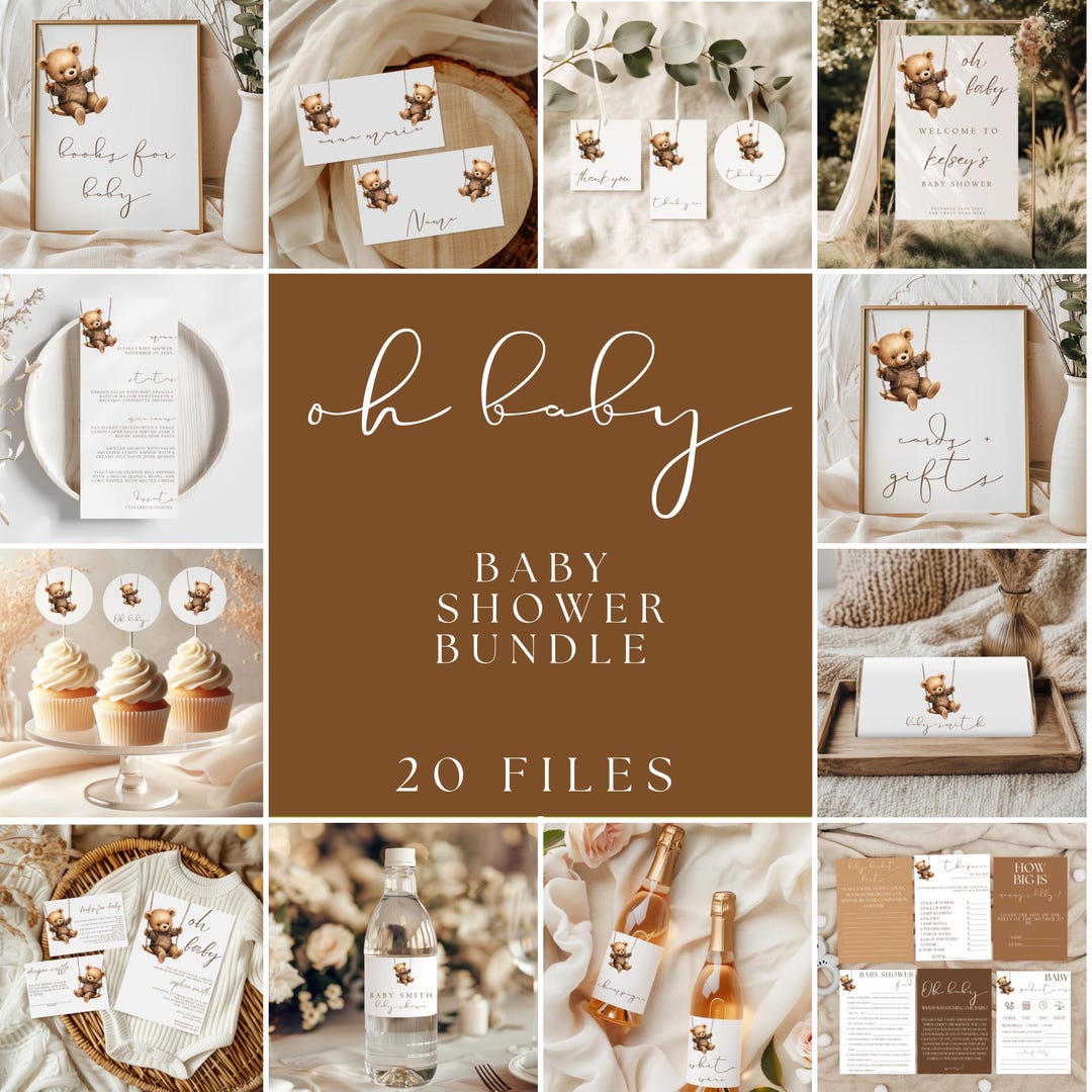 We Can Bearly Wait Baby Shower Bundle, Gender Neutral Teddy Bear Baby ...
