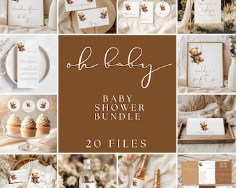 We Can Bearly Wait Baby Shower Bundle, Gender Neutral Teddy Bear Baby Shower Bundle, Minimal Boho Teddy Bear Baby Bundle Invitation Set
