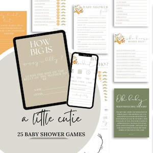 Little Cutie Baby Shower Games Bundle, A little Cutie is on the Way Games, Neutral Baby Shower, Citrus Baby Shower, Editable Games Bundle
