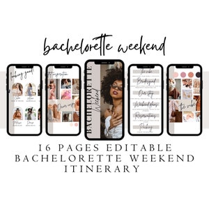 Bachelorette Itinerary Template For Mobile, Weekend Itinerary, Digital Invitation, Bachelorette Weekend, Itinerary Planner Template, Canva