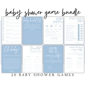 Boho Baby Shower Games | Boy Baby Shower Bundle | Minimalist Baby Shower | Blue Baby Shower Games | Editable Template