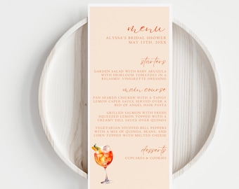 Love At First Spritz Bridal Shower Menu - Citrus Menu Template