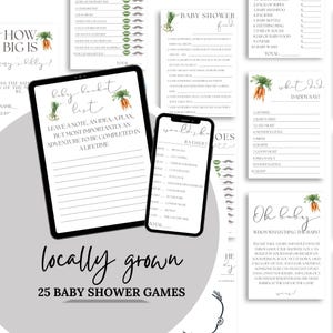 Locally Grown Baby Shower Games Bundle, Farmers Market Baby Shower Printable Games, Grown With Love Baby Shower Games Bundle
