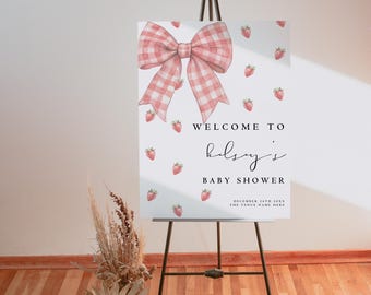 Strawberry Baby Shower Welcome Sign,Editable Berry Sweet Baby Shower Welcome Poster Template