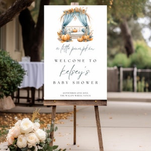 Fall Baby Boy Baby Shower Welcome Sign, Fall Baby Shower Welcome Sign Template,  A Little Pumpkin Baby Shower Welcome Sign