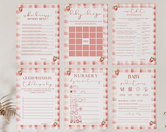 Sweet Berry Baby Shower Games Bundle PDF,Editable Strawberry Baby Shower Games,Gingham Baby Shower Bundle,Printable and Editable Template
