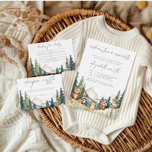 Woodland Baby Shower Invitation Template, Woodland Forest Animals Invite, Adventure Awaits Woodland Baby Shower Invite, Forest Baby Shower