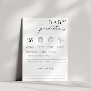 Modèle de jeu de baby shower de prédiction de bébé minimaliste, carte de jeu de prédiction de baby shower, jeu de baby shower moderne, prédiction de bébé