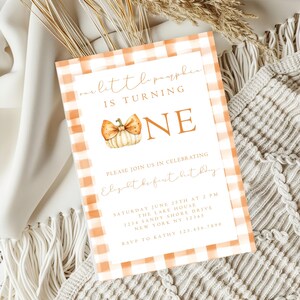 Unser kleiner Kürbis dreht sich zum ersten Geburtstag einladen, Vorlage zum ersten Geburtstag im Herbst