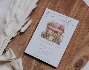 Faire-part de douche nuptiale fraîchement sorti du marché, faire-part de mariée avec support de fleurs, faire-part de douche nuptiale