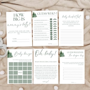 Zestaw gier na baby shower z motywem choinki, Zimowe gry na baby shower z przygodami, Gry na baby shower z motywem choinki do druku