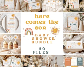 Paquete de bienvenida para bebé "Here Comes the Son" e invitaciones "Sunshine Invite Pack"