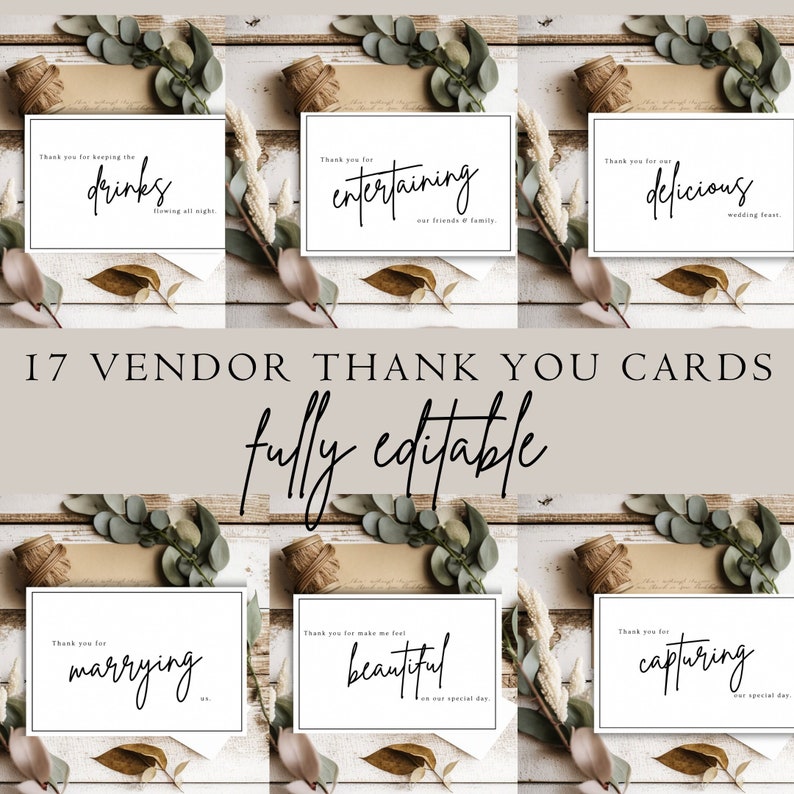 Wedding Vendor Thank You Cards Card for Wedding Photographer, Wedding Planner Card, Card for