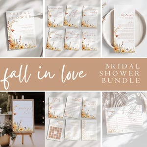 Fall Floral Bridal Shower Fall In Love Bundle, Boho Fall Floral Bridal Shower Invitation Bundle, Fall Bridal Welcome Sign, Fall Bridal Games