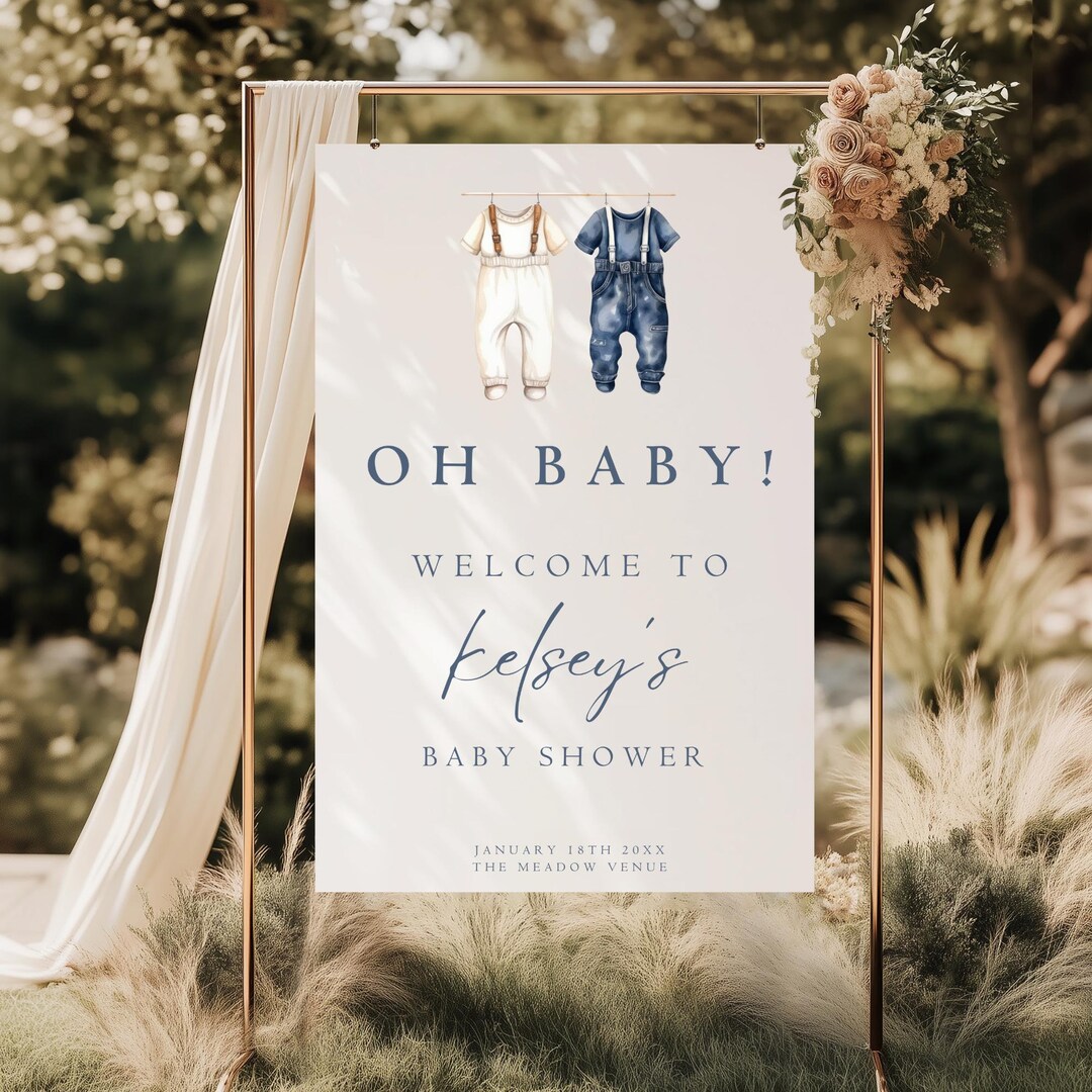 Oh Boy Baby Shower Welcome Sign Boy Baby Shower Welcome Poster Blue ...
