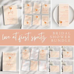 Love At First Spritz Bridal Shower Bundle, Editable Citrus Bridal Shower Welcome Bundle , Orange Bridal Shower Invite, Welcome Sign