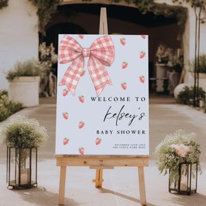Strawberry Baby Shower Welcome Sign Template, Coquette Berry Sweet Baby Shower Welcome Sign, Printable Welcome Sign, Fruit Baby Shower