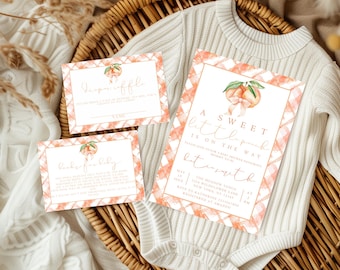 Plantilla de invitación para baby shower "dulce como un melocotón", invitación para baby shower "melocotón", invitación para baby shower "fruta", imprimible "A Little Peach Baby"