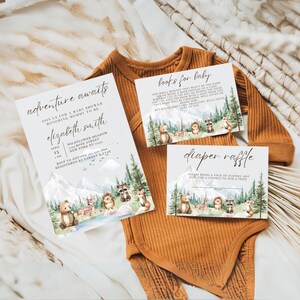 Woodland Baby Shower Invite Template, Woodland Adventure Awaits Baby Shower Invite, Forest Animal Baby Shower, Adventure Awaits Baby Shower