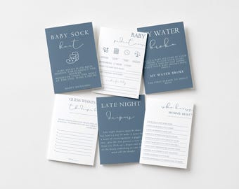 Blue Baby Shower Games, Dusty Blue Boy Baby Shower Printable Game Bundle
