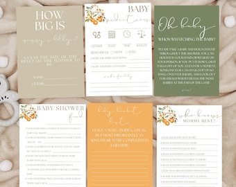 Little Cutie Baby Shower Games Bundle, A little Cutie is on the Way Games, Neutral Baby Shower, Citrus Baby Shower, Editable Games Bundle