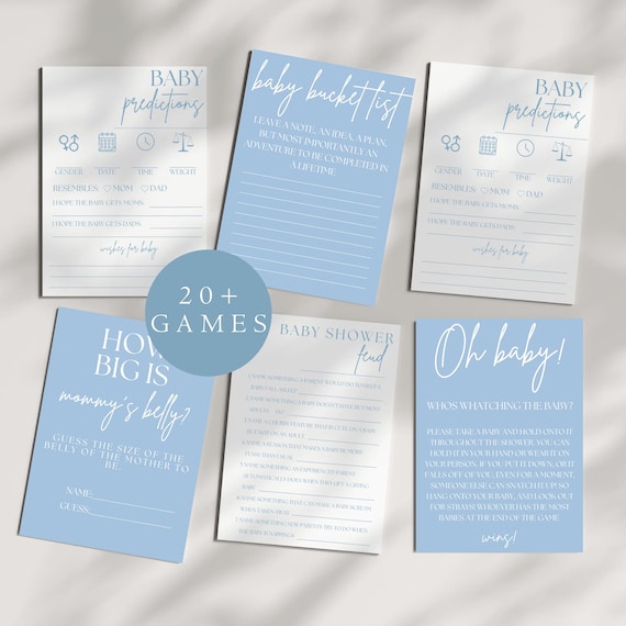 Boho Baby Shower Games | Boy Baby Shower Bundle | Minimalist Baby Shower | Blue Baby Shower Games | Editable Template