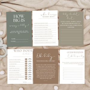 Sage Green Baby Shower Games Bundle: Boho Minimalist Printables (Digital Download)
