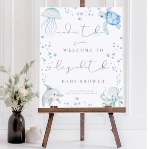Under The Sea Baby Shower Welcome Sign, Ocean Baby Shower Welcome Poster, Blue Nautical Under The Sea Baby Shower Welcome Poster