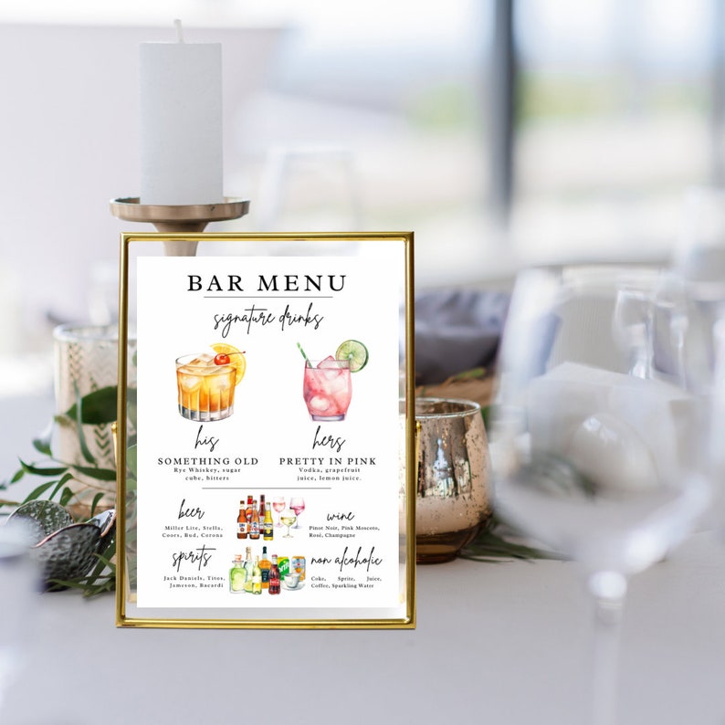 Signature Drink Sign Bar Menu Template Minimalist Printable Bar Menu