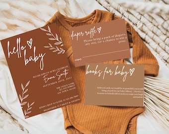 Fall Gender Neutral Baby Shower Invitation Template, Boho Burnt Orange Baby Shower Invite, Fall Minimalist Baby Shower Invite