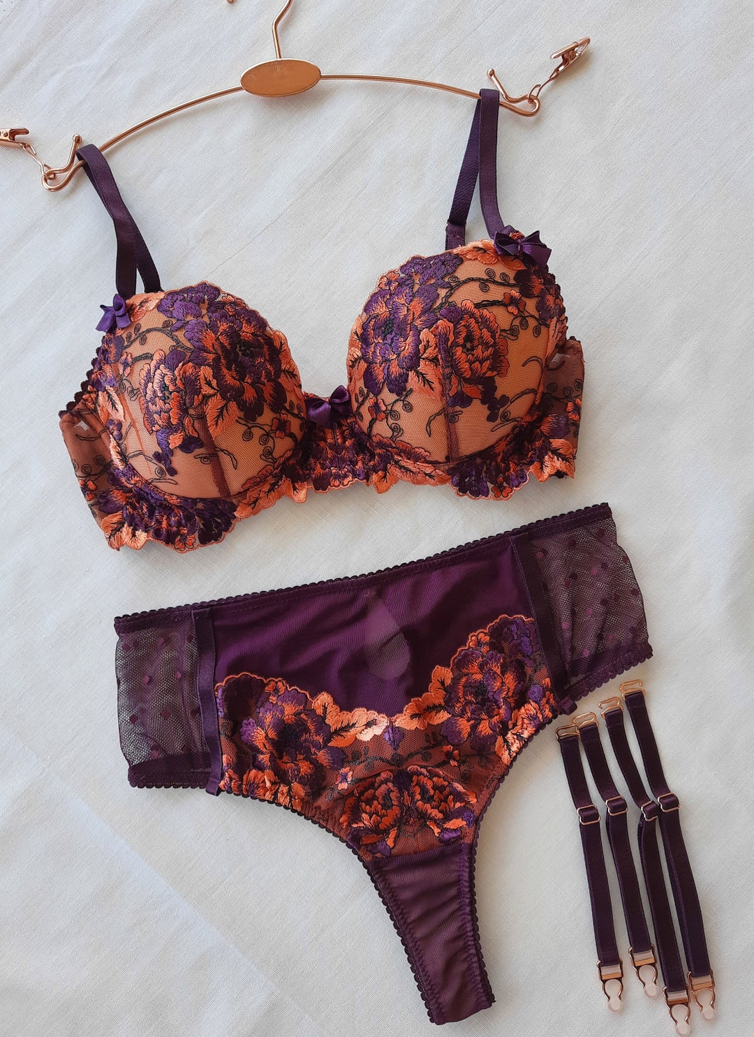 Margaret 5 Piece Transparent Lace Floral Lingerie Set