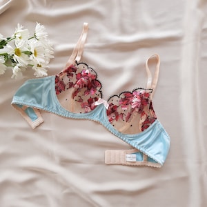 Handmade Floral Bra, Silk bra, Sheer bra, Bra lace, Transparent underwear, Lace underwear for women, Boudoir lingerie, Tailor-made lingerie