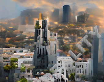 Instant Download - AI Generated Printable Images - Los Angeles with Cathedrals CityScape - High Quality Downloads for Prints - 300 DPI