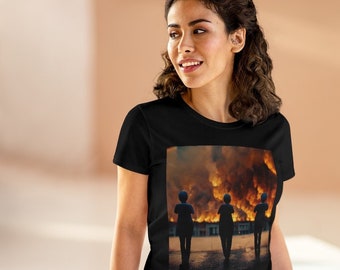 Women's Cotton Tee - World On Fire - Various Sizes and Colors - AI Generated Image