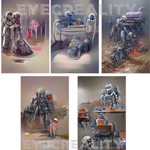 Instant Download - AI Generated Images - Daily Life of Robots - High Quality Downloads for Prints