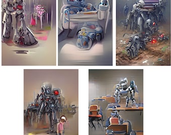 Instant Download - AI Generated Images - Daily Life of Robots - High Quality Downloads for Prints